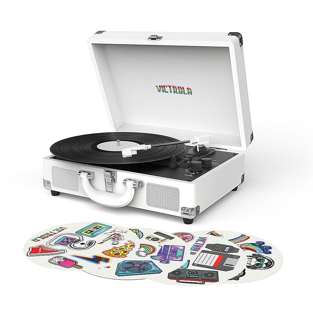 Victrola Music > Audio Equipment Victrola: VSC-400SB-CNV-SDF - Portable Bluetooth Turntable, White Canvas 810033110122 VCTA10122