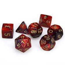 Chessex Dice > Chessex Chessex: Mini Plastic 7-Die Set - Gemini Purple-Red/gold 601982037796 CHX 20626