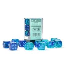 Chessex Dice > Chessex Chessex: Plastic 12d6 Set - Gemini Blue-Blue/light blue Luminary 601982034269 CHX 26663
