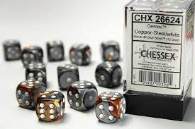 Chessex Dice > Chessex Chessex: Plastic 12d6 Set - Gemini Copper-Steel/White 601982023201 CHX 26624