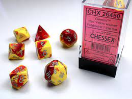 Chessex Dice > Chessex Chessex: Plastic 7-Die Set - Gemini Red-Yellow/Silver 601982023058 CHX 26450