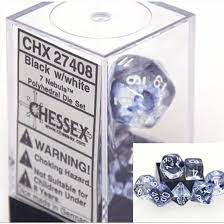Chessex Dice > Chessex Chessex: Plastic 7-Die Set - Nebula Black/White 601982024574 CHX 27408