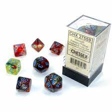 Chessex Dice > Chessex Chessex: Plastic 7-Die Set - Nebula Primary/Blue Luminary 601982032814 CHX 27559