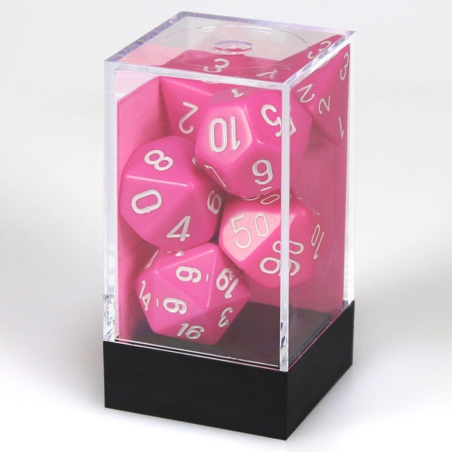 Chessex Dice > Chessex Chessex: Plastic 7-Die Set - Opaque Pink/White 601982010126 CHX 25444