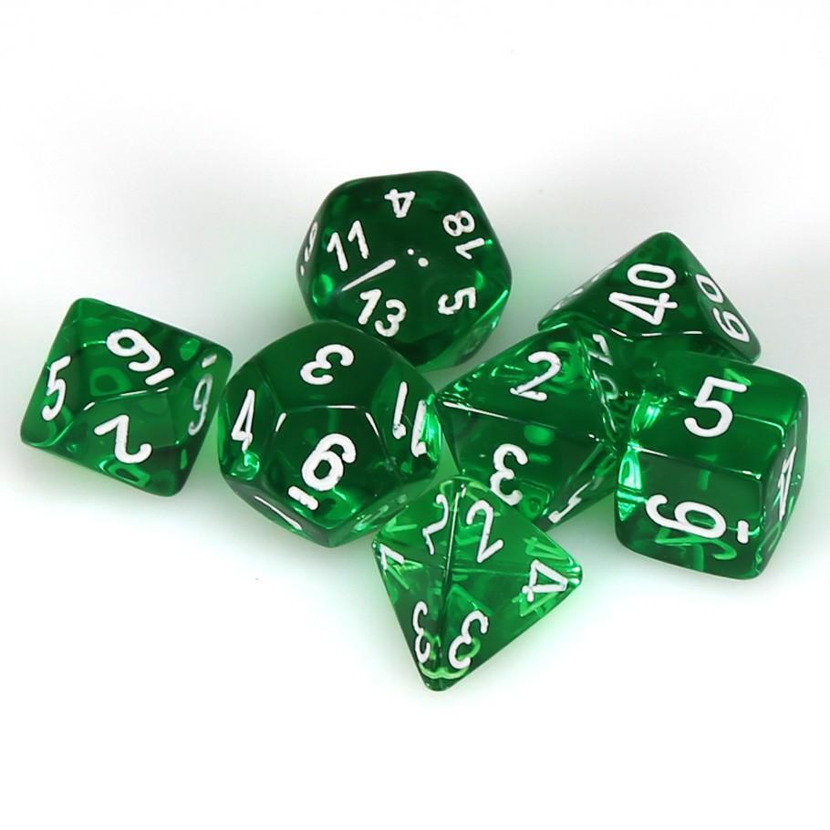 Chessex Dice > Chessex Chessex: Plastic 7-Die Set - Translucent Green/White 601982009939 CHX 23075