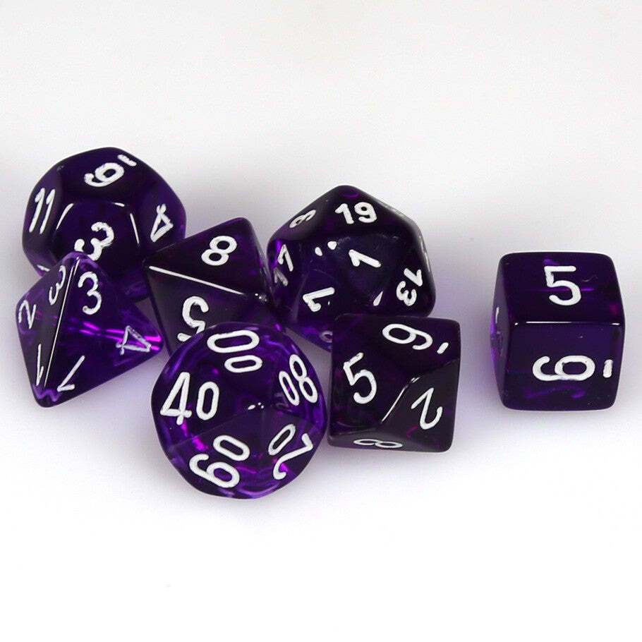 Chessex Dice > Chessex Chessex: Plastic 7-Die Set - Translucent Purple/White 601982009953 CHX 23077