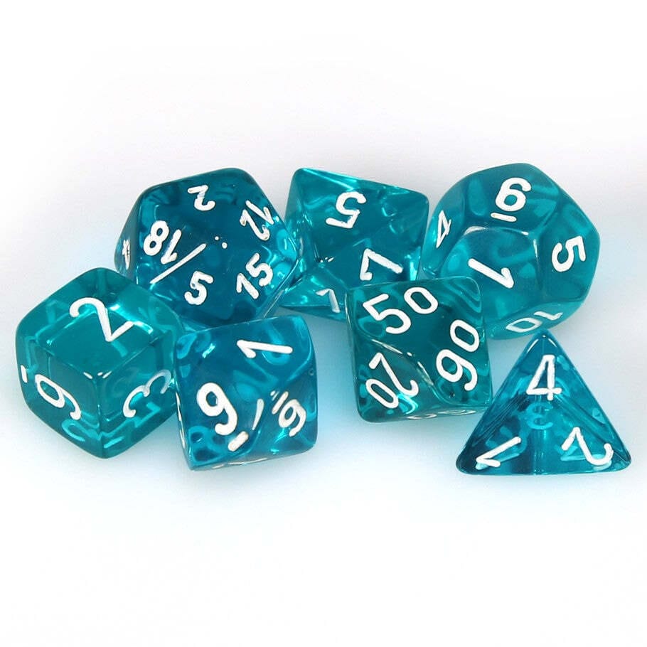 Chessex Dice > Chessex Chessex: Plastic 7-Die Set - Translucent Teal/White 601982009984 CHX 23085