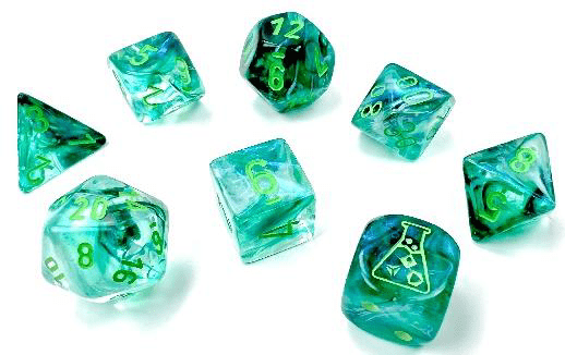 Chessex Dice > Chessex Chessex: Plastic 8-Die Set - Lab Dice, Borealis Kelp/Light Green Luminary 601982038496 CHX 30054