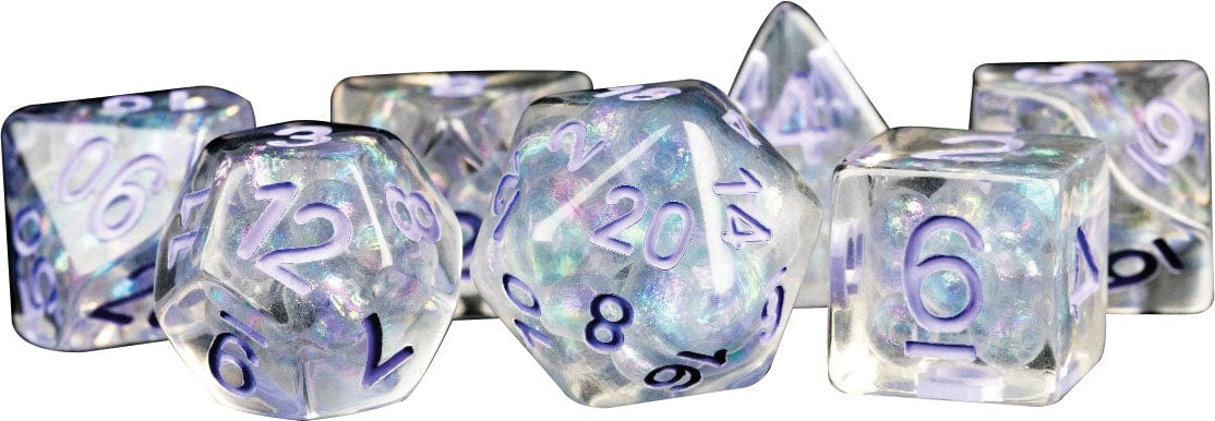 Metallic Dice Games Dice > Metallic Dice Games MDG: Plastic 7-Die Set - Pearl w/ Purple 687700231097 MET 689