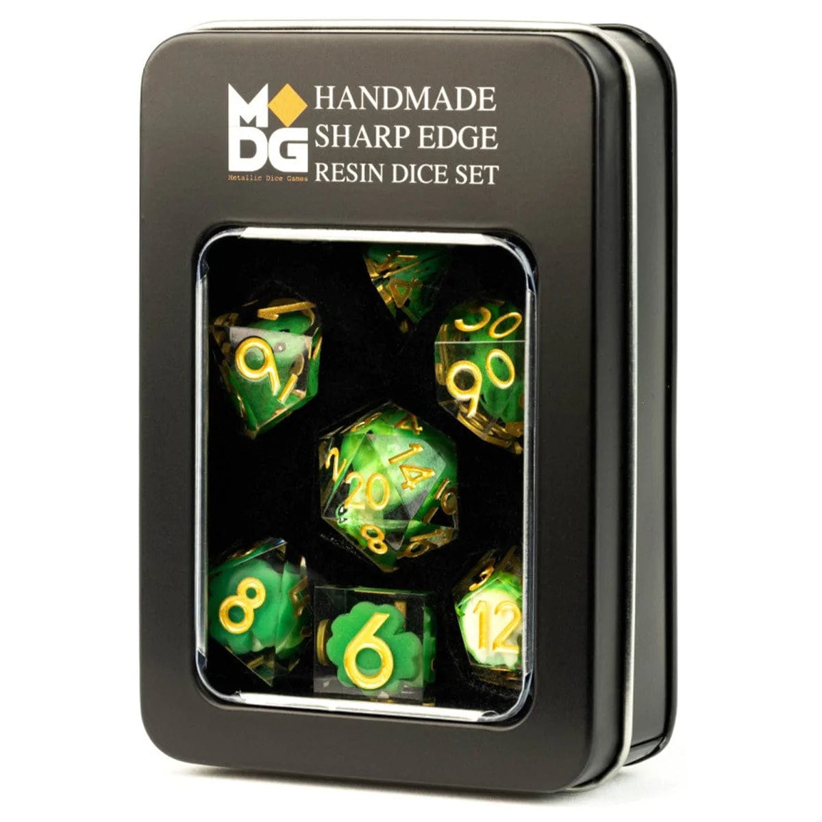 Metallic Dice Games Dice > Metallic Dice Games MDG: Platic 7-Die Set - Handcrafted Sharp Edge Resin w/ Frogs 687700231851 MET 937