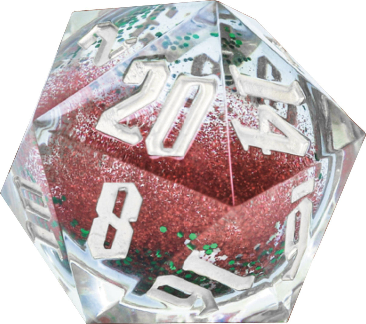 Sirius Dice Dice > Sirius Dice Sirius Dice: 54mm D20, Snow Globe (Red and Green Glitter/Silver Ink) 850001609760 SDZ 0012-02