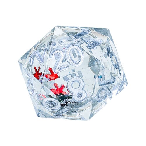 Sirius Dice Dice > Sirius Dice Sirius Dice: 54mm D20, Snow Globe (Silver Glitter/Silver Ink) 850001609869 SDZ 0012-04