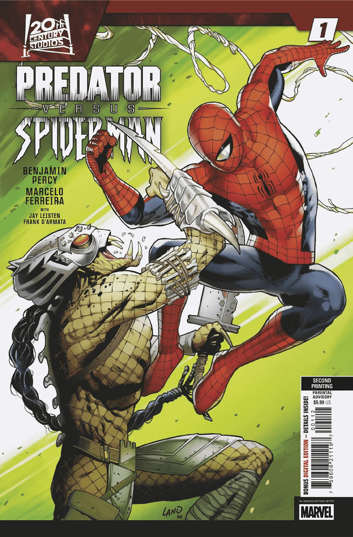 Marvel PRH Comic Books PREDATOR VS. SPIDER-MAN #1 GREG LAND 2ND PRINTING VARIANT 75960621119700112 PRH-75960621119700112