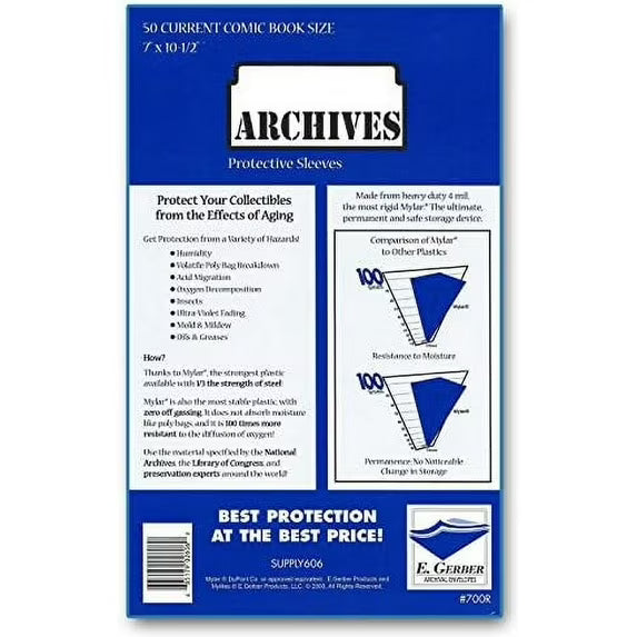 E. Gerber Comic Supplies 7x10-1/2" Gerber Archives Current Comic Book Sleeves 685179026060 685179026060