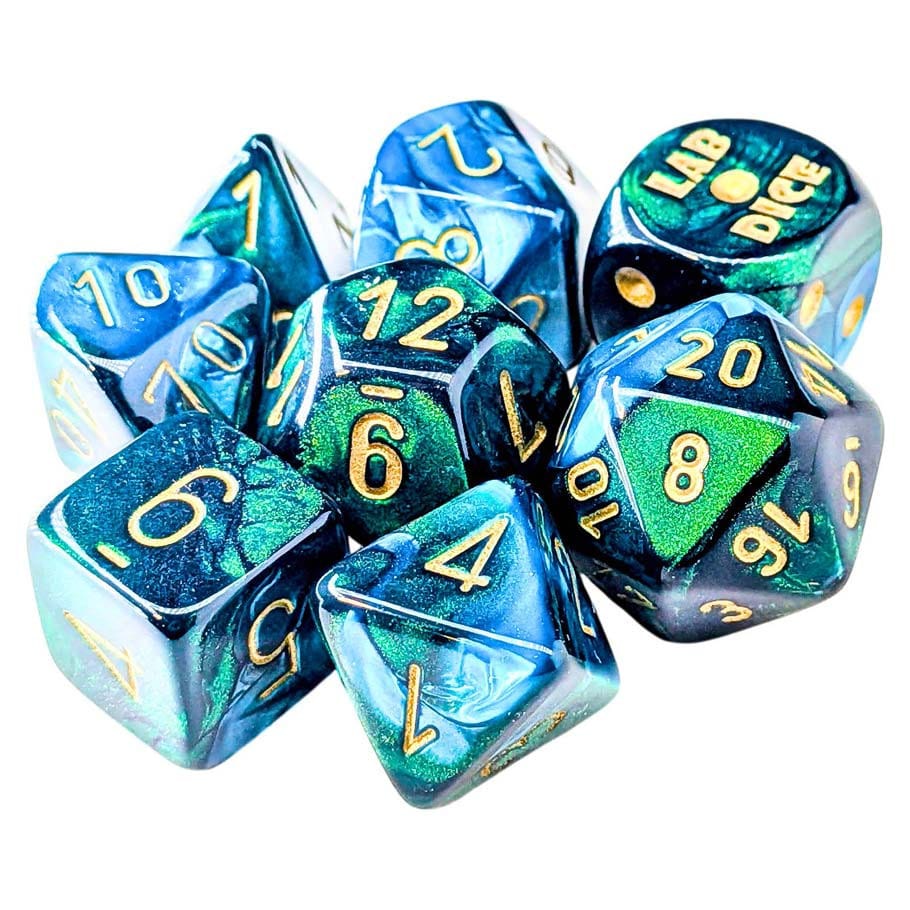 Chessex: Lab Dice - Gemini Green-Teal/gold (with bonus die).