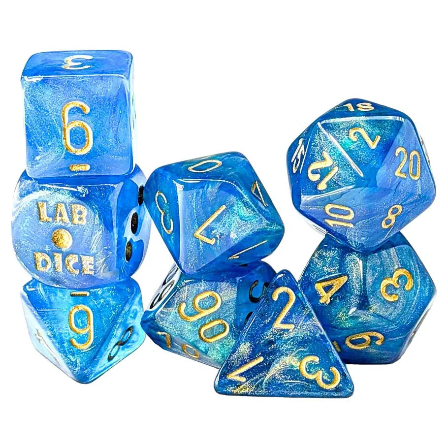 Chessex: Lab Dice - Shimmer Aqueous/gold (with bonus die)