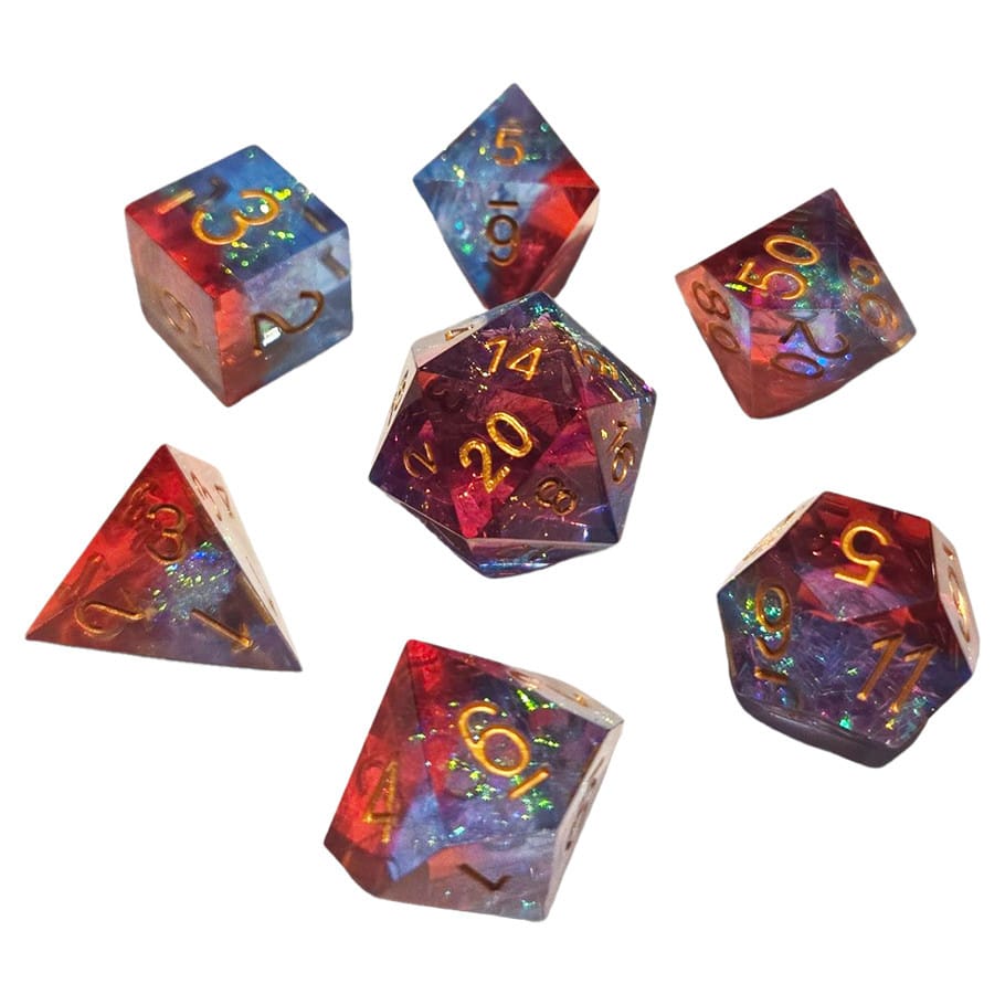 ACD Dice 7-Set Sharp Resin Dice Red Blue Nebula 9359627009905 CHR60200