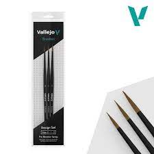 Vallejo Hobby Supplies > Brushes Vallejo: Pro Modeler Natural Hair Brush - Design Set (Sizes 0, 1, & 2) 8429551002509 VAL B01991