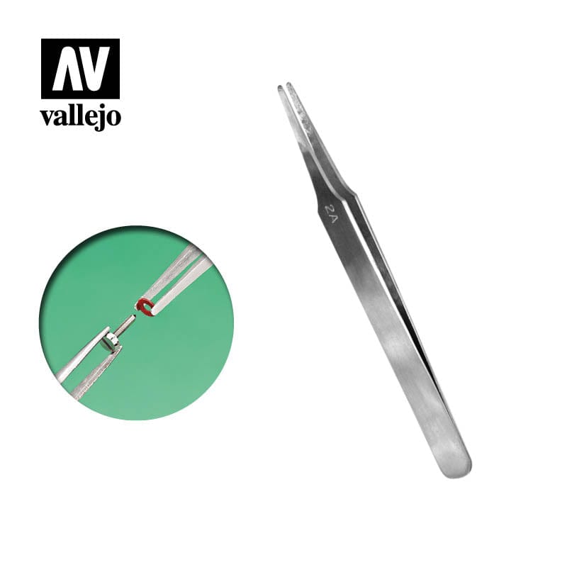 Vallejo: Flat Rounded Stainless Steel Tweezers (120 mm.)