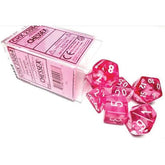 AGD Dice > Chessex Translucent: Polyhedral Pink/white 7-Die Set 601982009977 CHX 23084