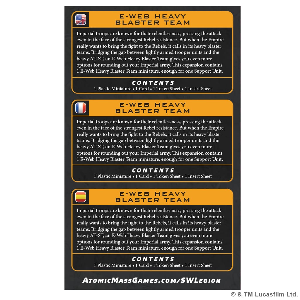 Atomic Mass Games Tabletop Games > Miniature Games > Expansions Star Wars: Legion – E-Web Heavy Blaster Team 841333135058 SWQ206