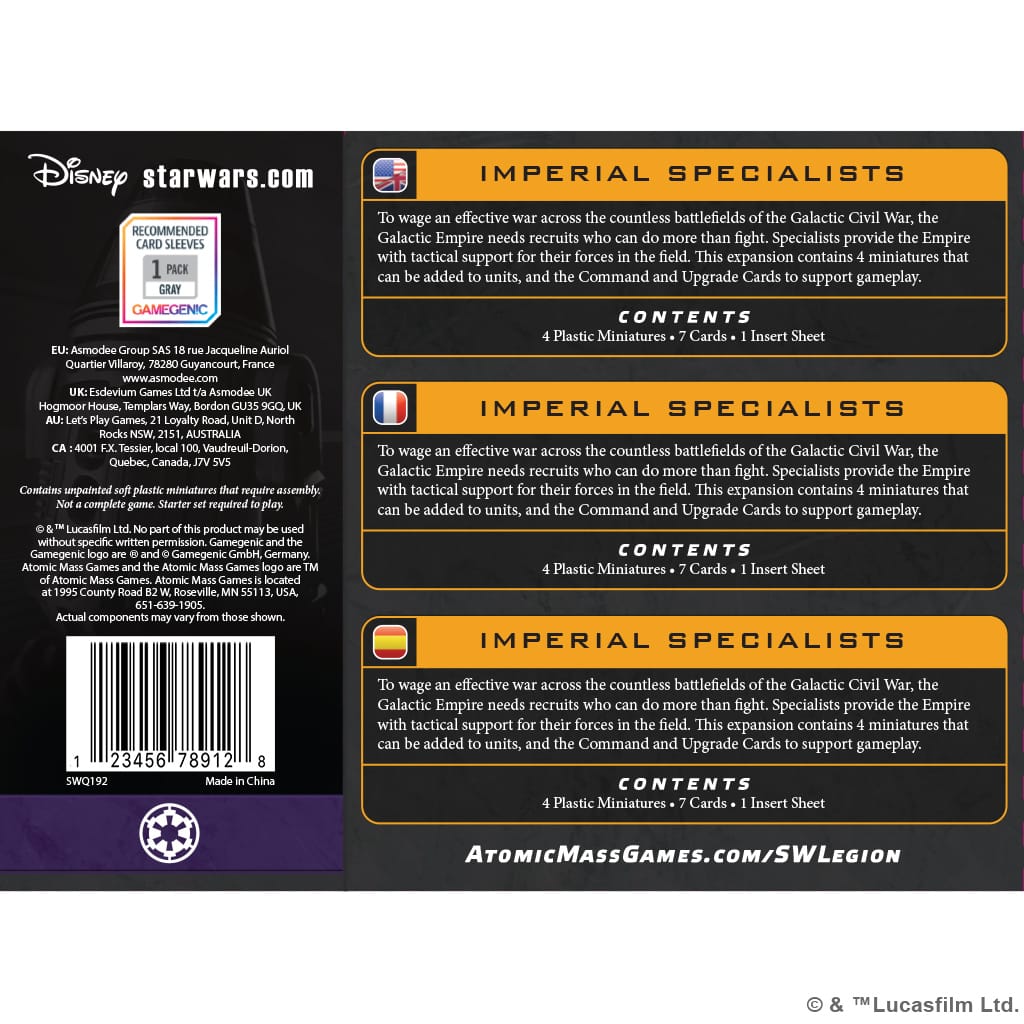 Atomic Mass Games Tabletop Games > Miniature Games > Expansions Star Wars: Legion - Imperial Specialists 841333136574 SWQ192