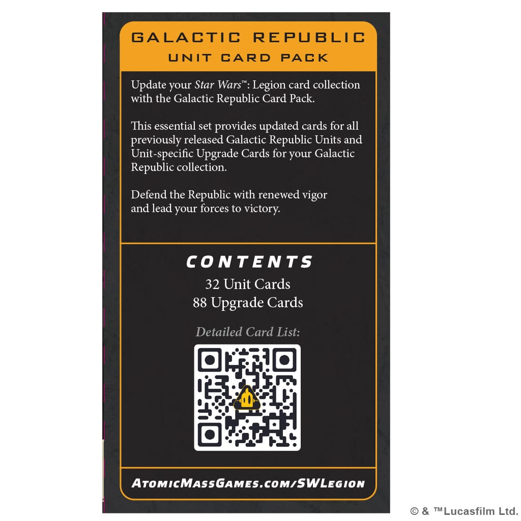 Atomic Mass Games Tabletop Games > Role-Playing Games > Star Wars Star Wars: Legion - Galactic Republic Card Pack 841333131982 SWQ07EN