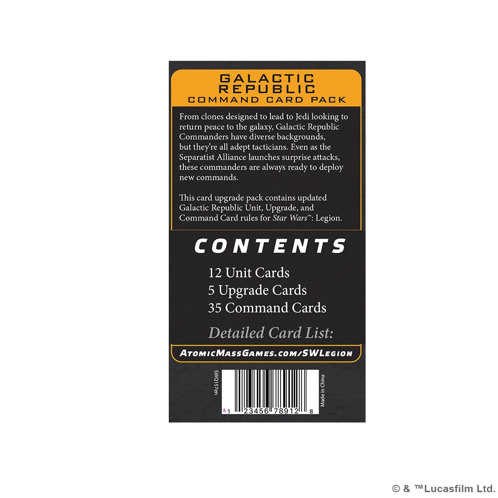 Atomic Mass Games Tabletop Games > Role-Playing Games > Star Wars Star Wars: Legion - Galactic Republic Command Card Pack 841333132323 SWQ157EN