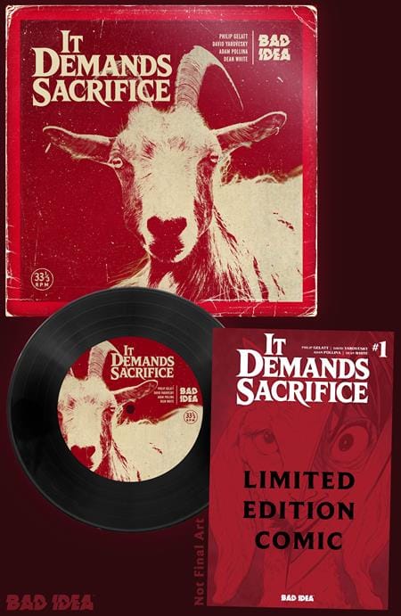 Bad Idea Comic Books IT DEMANDS SACRIFICE #1 (OF 4) CVR I INC 1:250 ADAM POLLINA BOOK AND VINYL RECORD VAR (Release Date: 10/07/2026) 85001727754001091 0726BD0661