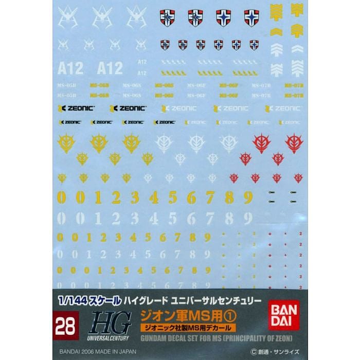 Bandai: Gundam Decal - GD-28 Zeon Mobile Suit Gundam Decal