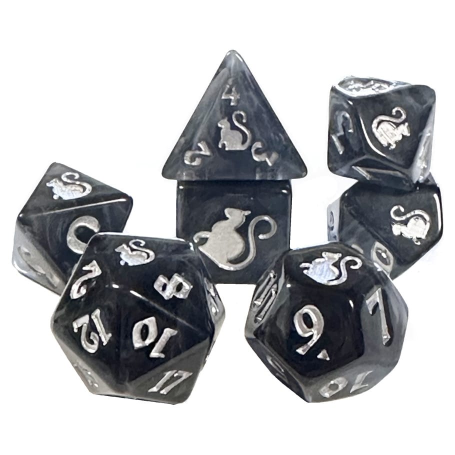 Black Oak Workshop Dice 7-Set Kitty Clacks: Smokey 850070051255 BOW7DSKCSMOHC