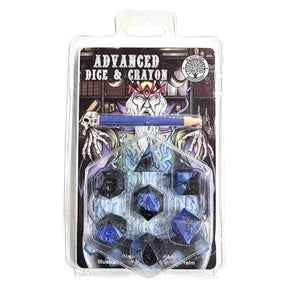 Black Oak Workshop Dice > Other Dice 7-Set Advanced Dice & Crayon Set: Black/Blue Swirl 850070051057 BOW7DSADCBLKBLU