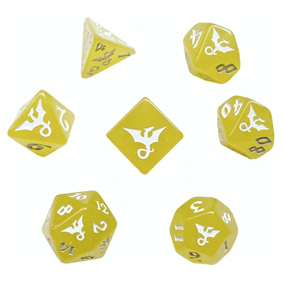 Black Oak Workshop Dice > Other Dice 7-Set: Glitter - Dragon, Yellow 850055772328 BOW7DSDRYELHC