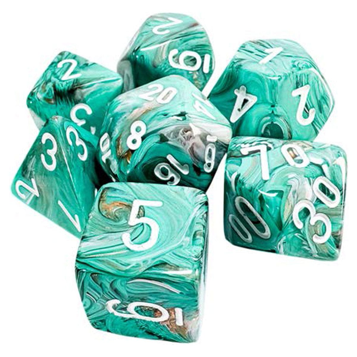 Chessex Dice 7-set Mega Hedrals: Marble Oxi-Copper/White 601982047856 CHX22403