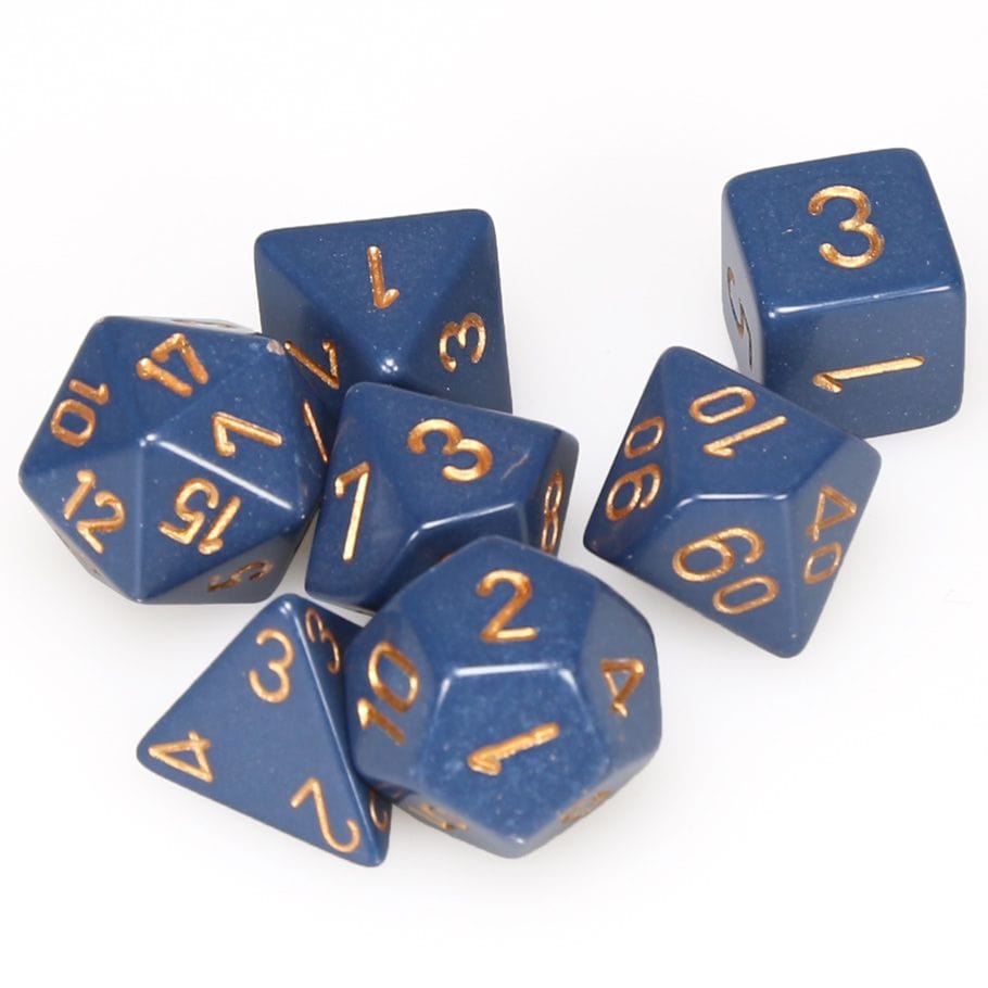 Chessex Dice > Chessex 7-Set Cube Opaque Dusty Blue with Copper 601982021368 CHX25426