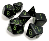 Chessex Dice > Chessex 7-Set Opaque Black with green 601982044541 CHX25458
