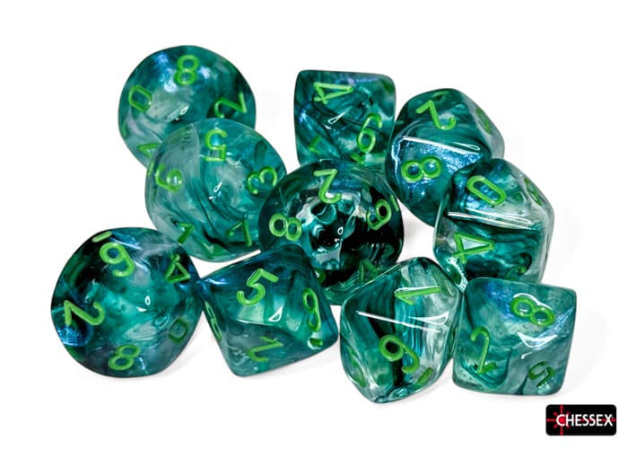 Chessex Dice > Chessex BOREALIS 10D10 KELP/LIGHT GREEN LUMINARY 601982046293 CHX27395