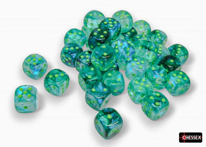 Chessex Dice > Chessex BOREALIS 36D6 KELP/LIGHT GREEN LUMINARY 12MM 601982046323 CHX27995