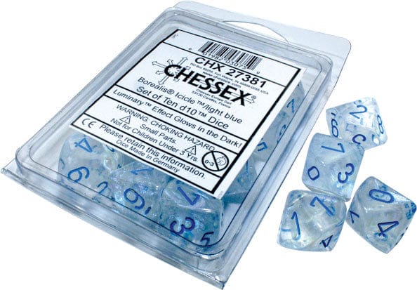 Chessex Dice > Chessex Borealis: Icicle/light blue Luminary Set of Ten d10s 601982030759 CHX 27381