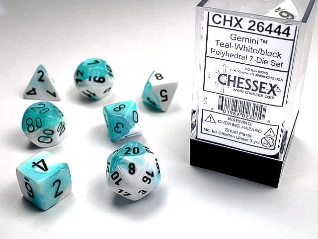 Chessex Dice > Chessex Chessex: 7-Set - Gemini Set Teal-White/Black 601982023010 CHX26444