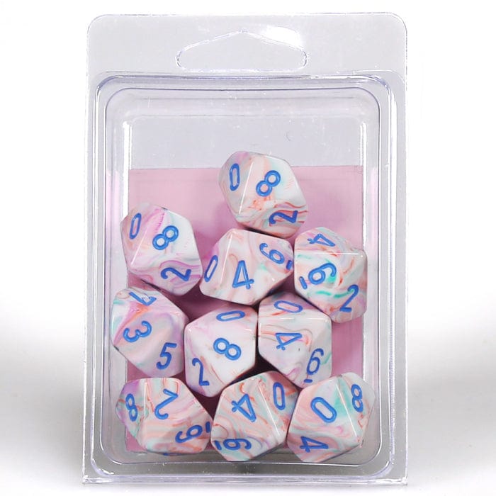 Chessex: Dice Menagerie 10ct - Clamshell Festive Pop-Art with Blue (d10)