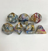 Chessex Dice > Chessex Chessex: Mini Plastic 7-Die Set - Festive Carousel/white 601982041762 CHX 20440