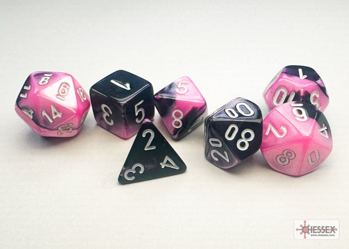 Chessex: Mini Plastic 7-Die Set - Gemini Black-Pink/white