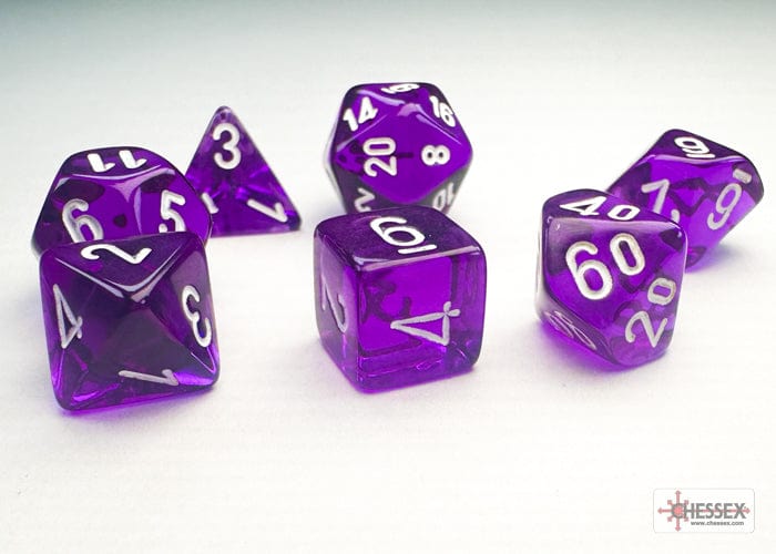 Chessex: Mini Plastic 7-Die Set - Translucent Purple/white