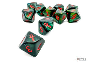 Chessex Dice > Chessex Chessex: Plastic 10d10 Set - Scarab Jade/Red Ankh 601982045418 CHX29025
