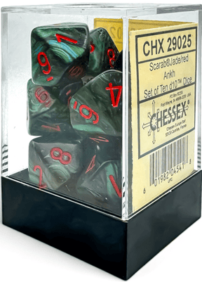 Chessex Dice > Chessex Chessex: Plastic 10d10 Set - Scarab Jade/Red Ankh 601982045418 CHX29025