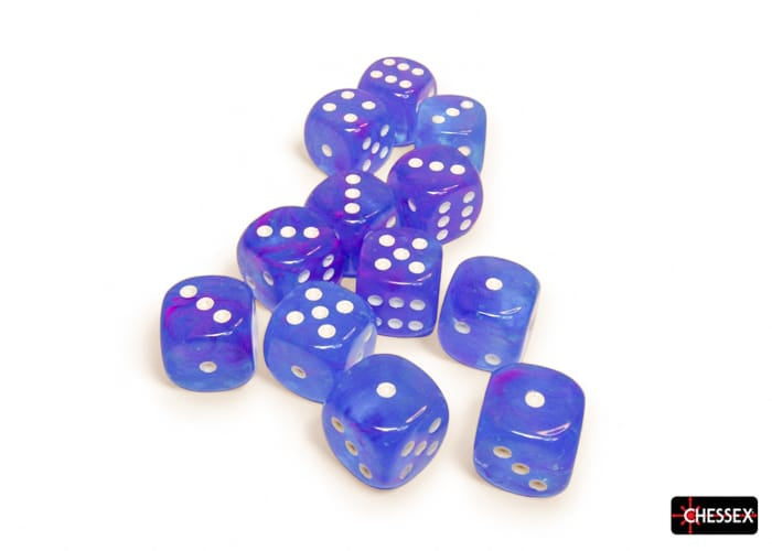 Chessex Dice > Chessex Chessex: Plastic 12d6 Set - Aura/White Luminary 601982046187 CHX27767