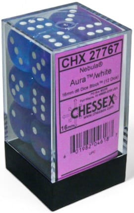 Chessex Dice > Chessex Chessex: Plastic 12d6 Set - Aura/White Luminary 601982046187 CHX27767
