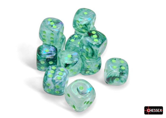 Chessex Dice > Chessex Chessex: Plastic 12d6 Set - Borealis Kelp/Light Green Luminary 601982046316 CHX27795