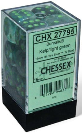 Chessex Dice > Chessex Chessex: Plastic 12d6 Set - Borealis Kelp/Light Green Luminary 601982046316 CHX27795